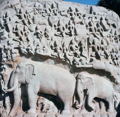 Relief, das Arjunas Buße darstellt von Indian School